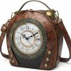 AAFLY Real Working Clock Handbags Purse Antique Steampunk Shoulder Bag Pu Messenger Bag Shoulder Handbags