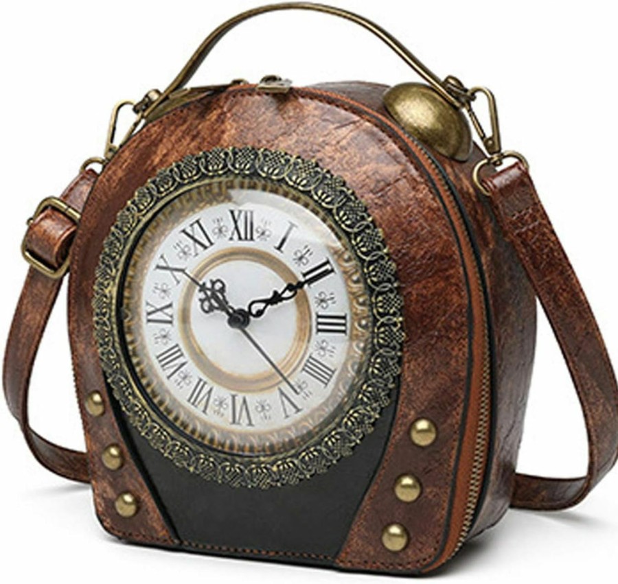 AAFLY Real Working Clock Handbags Purse Antique Steampunk Shoulder Bag Pu Messenger Bag Shoulder Handbags