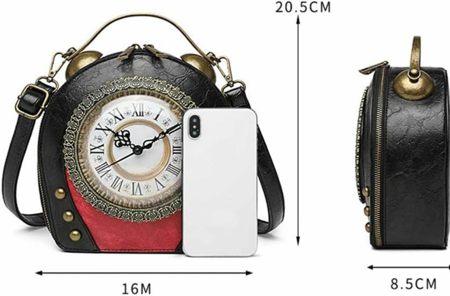 AAFLY Real Working Clock Handbags Purse Antique Steampunk Shoulder Bag Pu Messenger Bag Shoulder Handbags