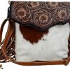 Myra Bag Myra Bag Female Blossom Hand-Tooled Bag Upcycled Cotton & Cowhide Leather S-2855 Shoulder Handbags