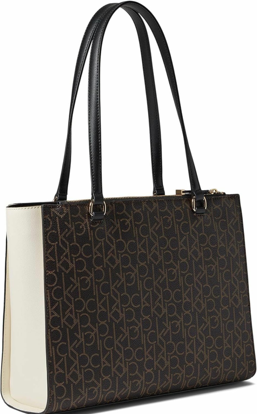 Calvin Klein Calvin Klein Key Item Signature Tote, Brown/Khaki/Black/White Shoulder Handbags