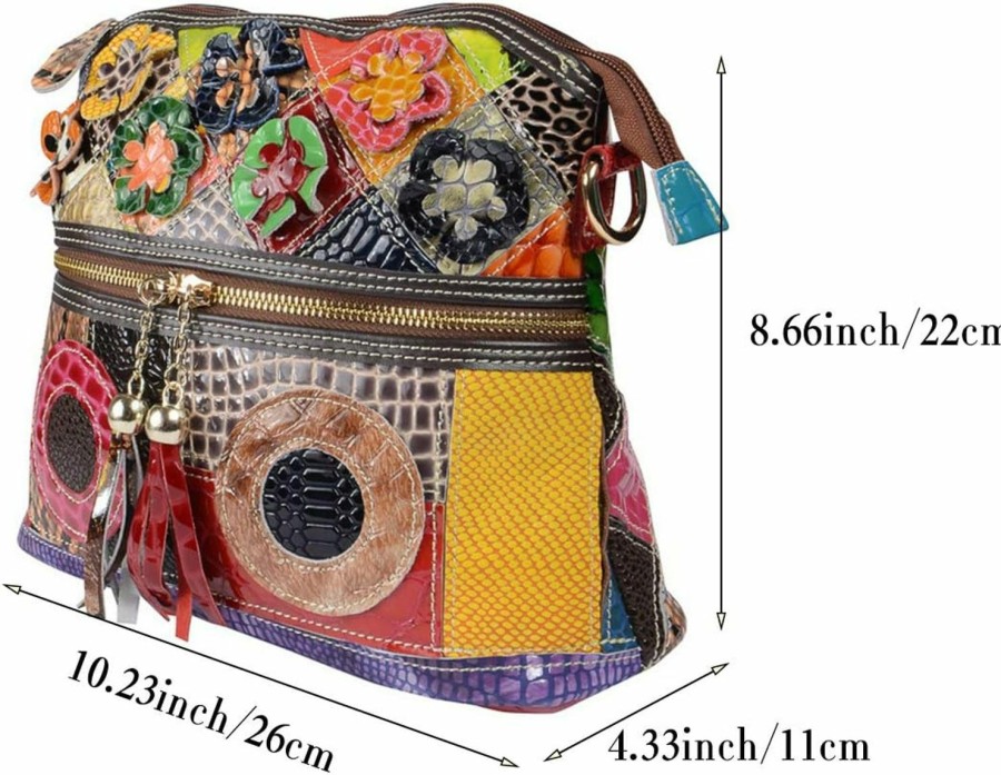 Segater Segater Women'S Multicolor Floral Crossbody Bag Cowhide Leather Handbag Colorful Purses Vintage Snake Pattern Shoulder Bag Shoulder Handbags