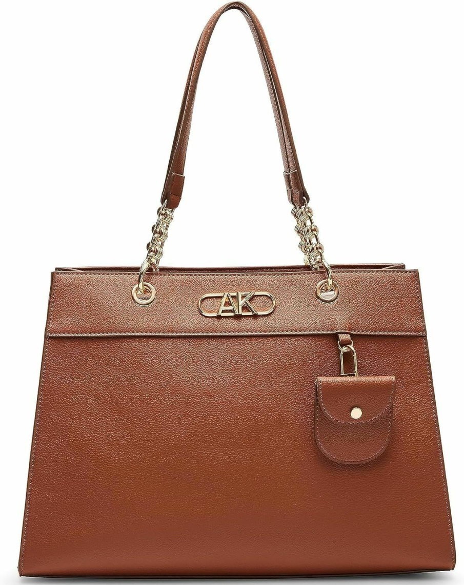 Anne Klein Anne Klein Tote With Ak Bevel Logo, Chestnut Shoulder Handbags