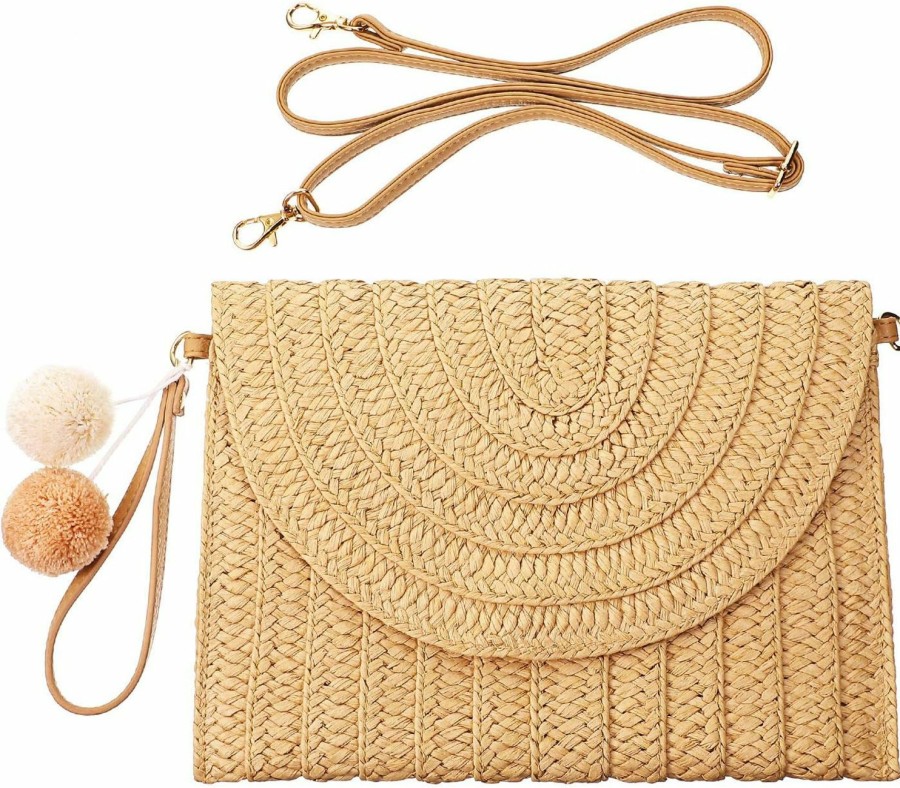 Frienda Frienda Straw Shoulder Bag Clutch Straw Crossbody Bag Beach Straw Handmade Bag Woven Rattan Bag For Women Envelope Wallet Shoulder Handbags