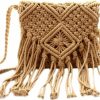 Goclothod Goclothod Women Crochet Fringed Shoulder Bag Cotton Tassel Crossbody Bag Hippie Beach Purse Shoulder Handbags