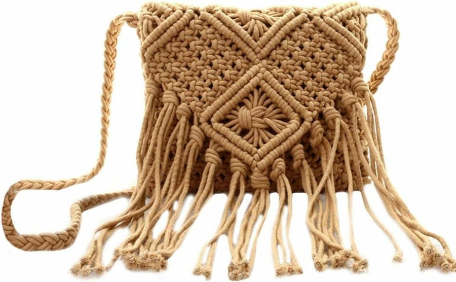 Goclothod Goclothod Women Crochet Fringed Shoulder Bag Cotton Tassel Crossbody Bag Hippie Beach Purse Shoulder Handbags