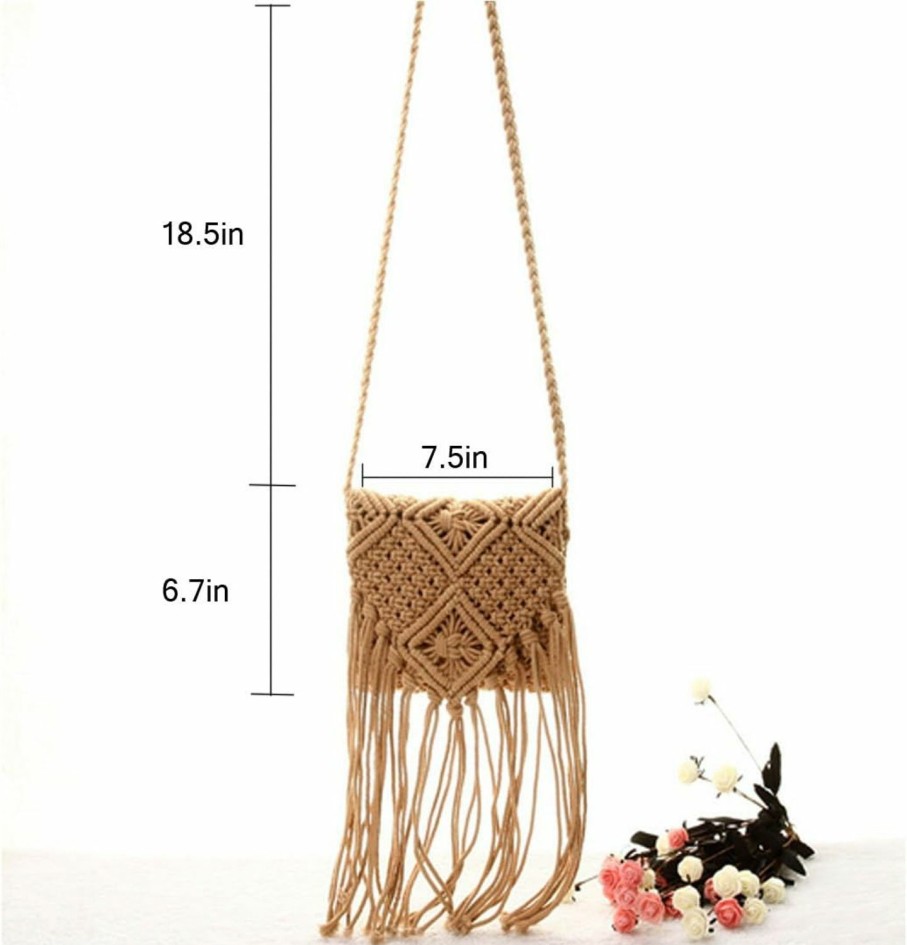 Goclothod Goclothod Women Crochet Fringed Shoulder Bag Cotton Tassel Crossbody Bag Hippie Beach Purse Shoulder Handbags