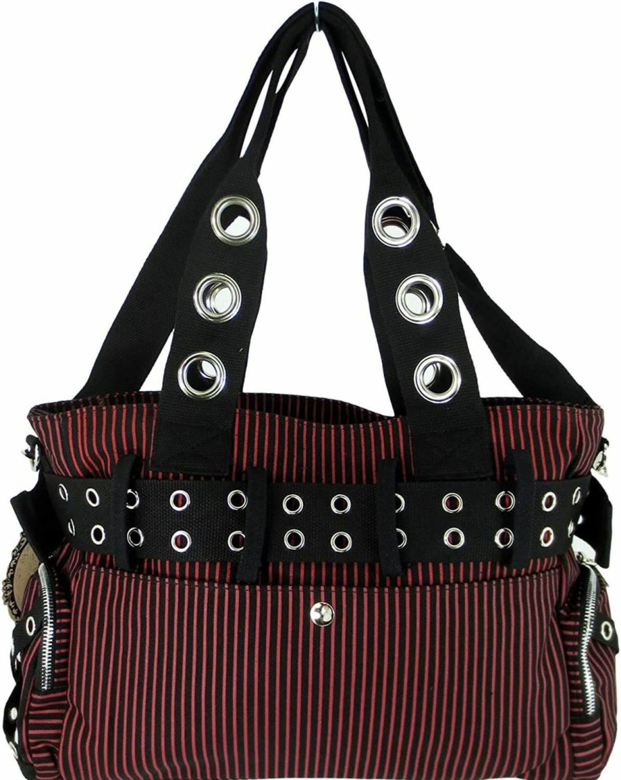 Lost Queen Lost Queen Striped Punk Rock Steampunk Purse With Handcuff Skull Charm Shoulder Handbags