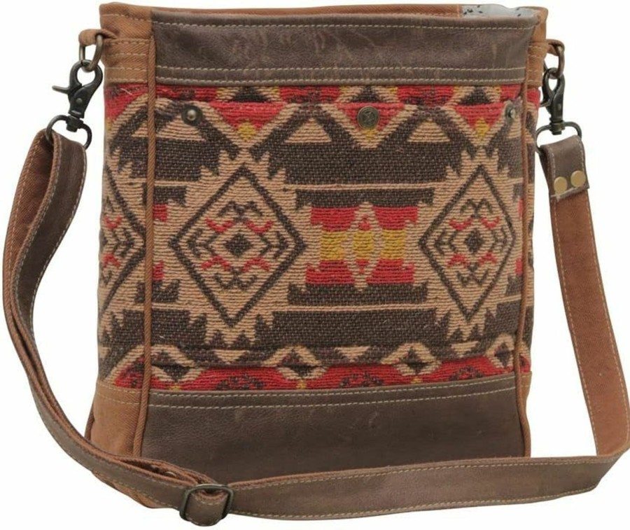 Myra Bag Myra Bag Western Leather Shoulder Bag For Women - Upcycled Canvas Crossbody Bag Carolina Shades Shoulder Handbags