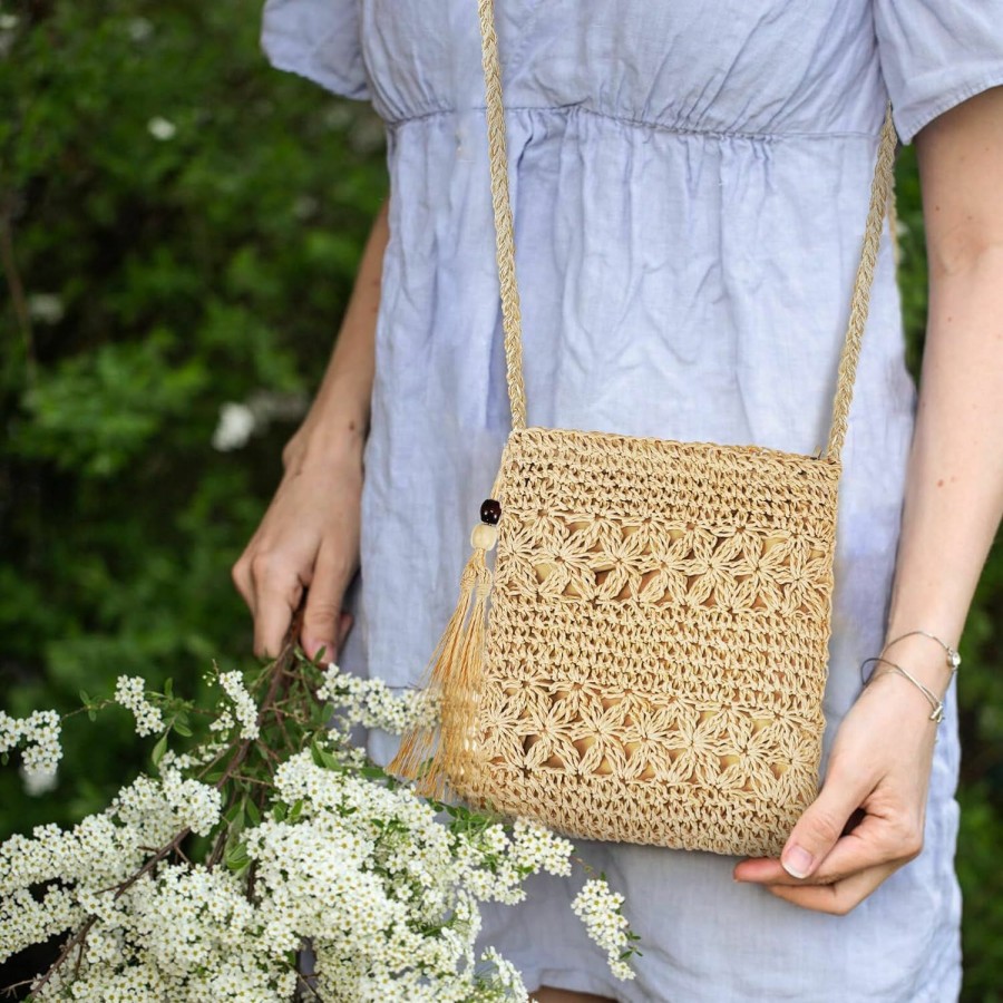 CALLARON Callaron Straw Crossbody Bag Straw Clutch Handbag Summer Beach Straw Purse For Women Shoulder Bag Summer Purse Woven Beach Bags Shoulder Handbags