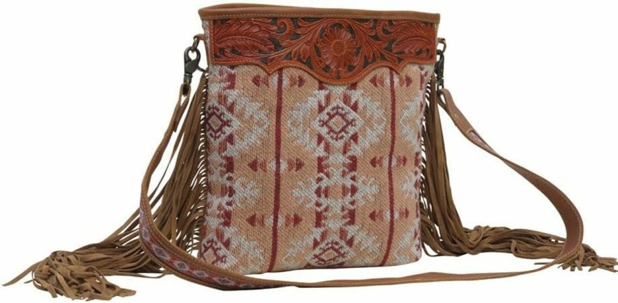 Myra Bag Western Leather Shoulder Bag For Women - Hand Tooled Upcycled Crossbody Bag With Tassel Shoulder Handbags