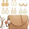 Potchen Straw Crossbody Bag For Women Beach Purse Shoulder Bag Hand Woven Straw Clutch Summer Bag Bohemian Boho Handbag With 6 Pairs Rattan Earrings Shoulder Handbags