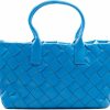 CINQ Cinq | Italian Calfskin Leather Tote - Blue/White Small-Medium | Distinctive Pressed Woven Design | Timeless Elegance | Premium Quality Craftsmanship Shoulder Handbags