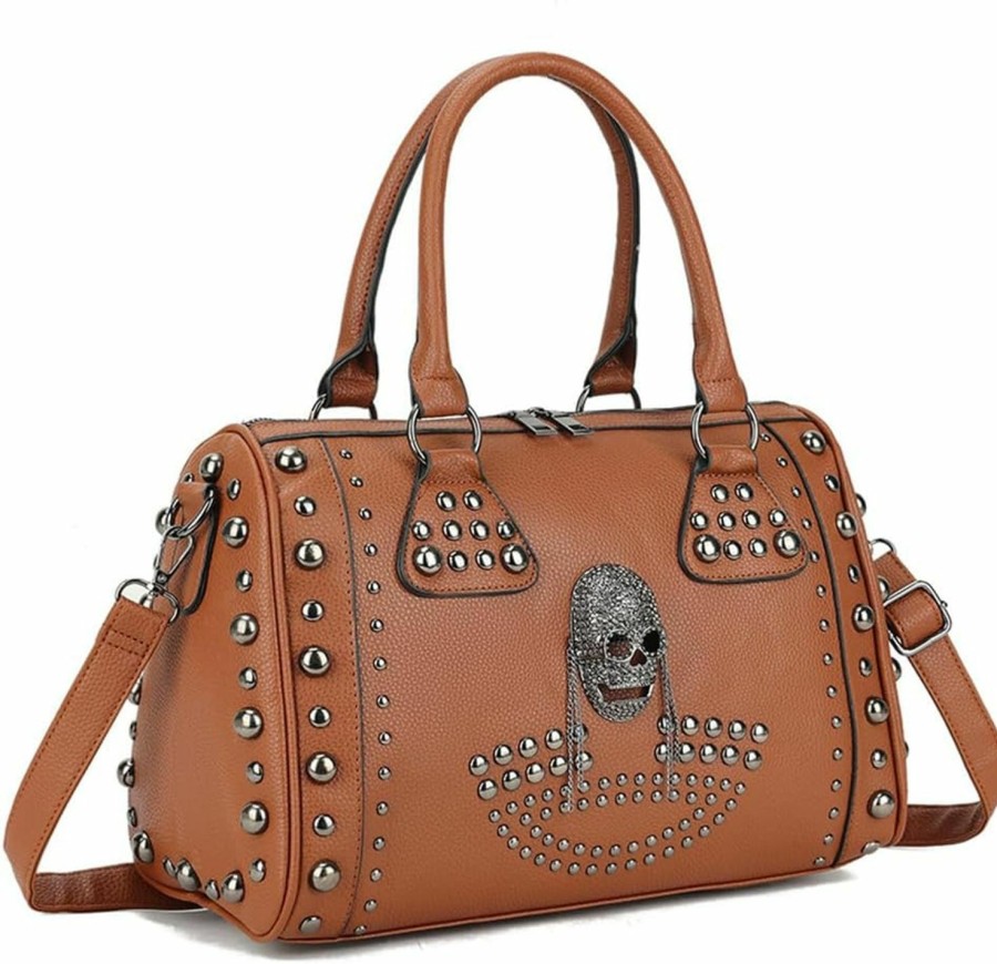 AlwaySky Alwaysky Women Skull Handbag Large Capacity Gothic Shoulder Bag Studded Doctor Handbag Shoulder Handbags