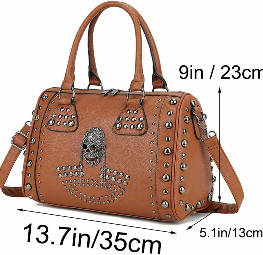 AlwaySky Alwaysky Women Skull Handbag Large Capacity Gothic Shoulder Bag Studded Doctor Handbag Shoulder Handbags