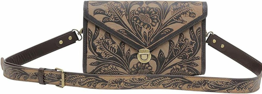 Myra Bag Western Leather Purse Bag For Women - Upcycled Canvas Hand-Tooled Shoulder Bag Shoulder Handbags