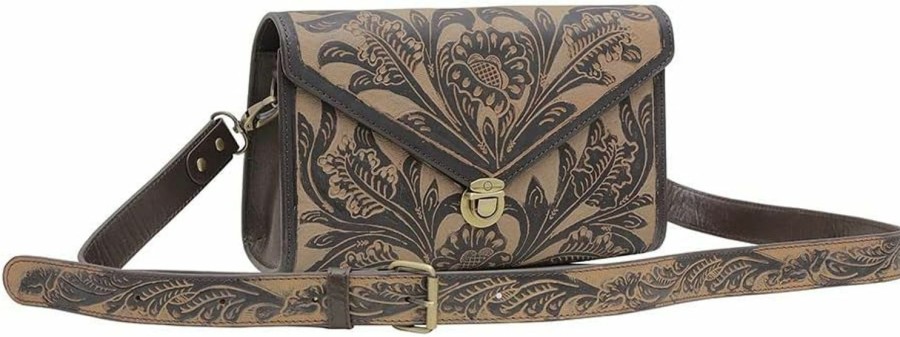 Myra Bag Western Leather Purse Bag For Women - Upcycled Canvas Hand-Tooled Shoulder Bag Shoulder Handbags