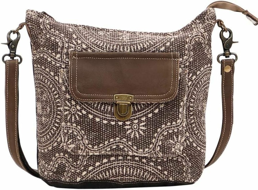 Myra Bag Myra Bag Indigo Upcycled Canvas & Leather Shoulder Bag S-1451 Shoulder Handbags