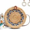 YYIHER Yyiher Rattan Bags For Women Straw Bag Handmade Wicker Woven Round Summer Beach Bags Shoulder Handbags