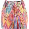 QTKJ Canvas Crossbody Bags For Women, Tassels Drawstring Bucket Bag, Bohemian Handbag, Colorful Plaid Tote Bag Large Capacity Travel Shoulder Bag Shoulder Handbags