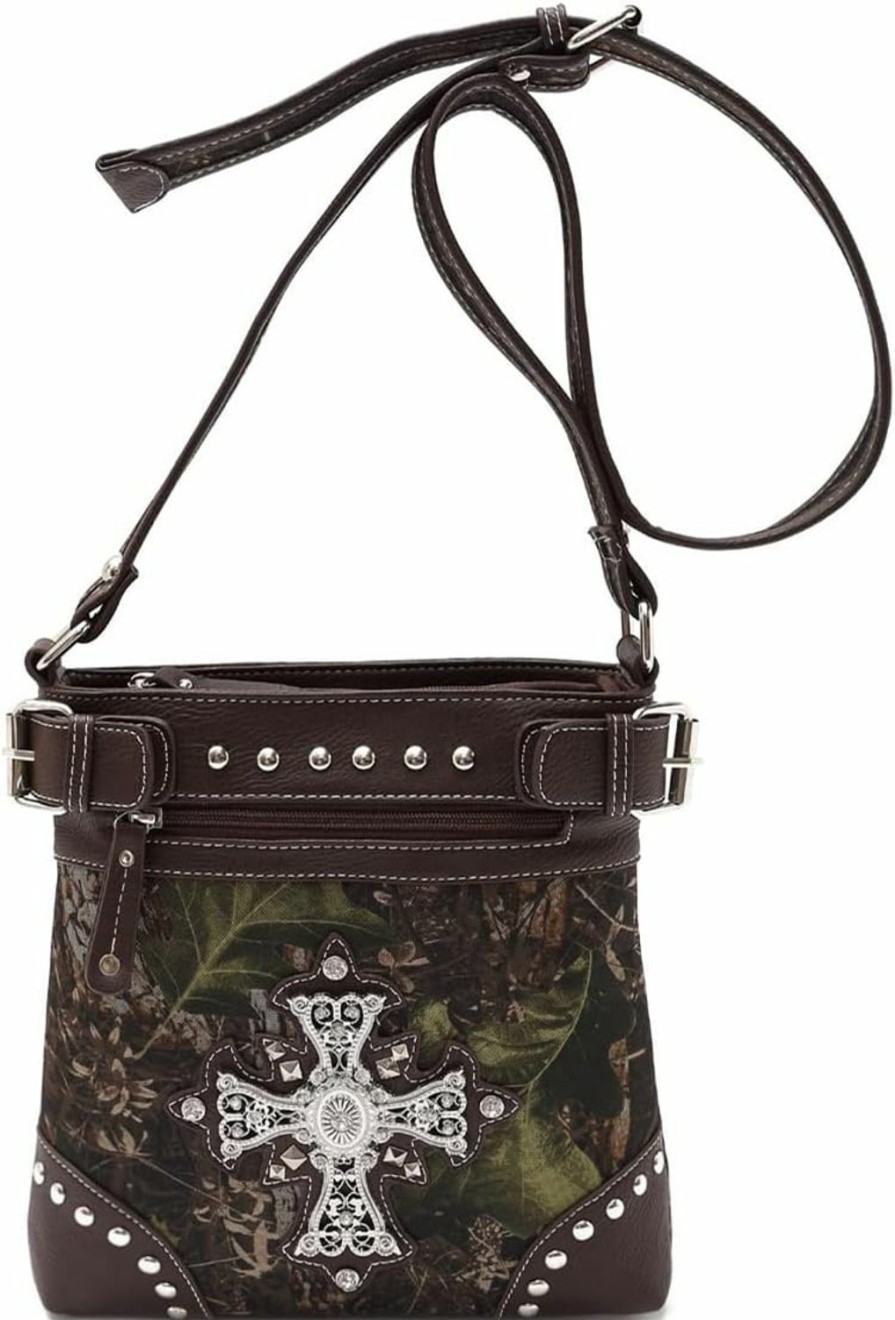 WESTERN ORIGIN Camouflage Rhinestone Cross Pistol Buckle Western Crossbody Handbags Cowgirl Country Studded Purse Women Single Shoulder Bag Shoulder Handbags