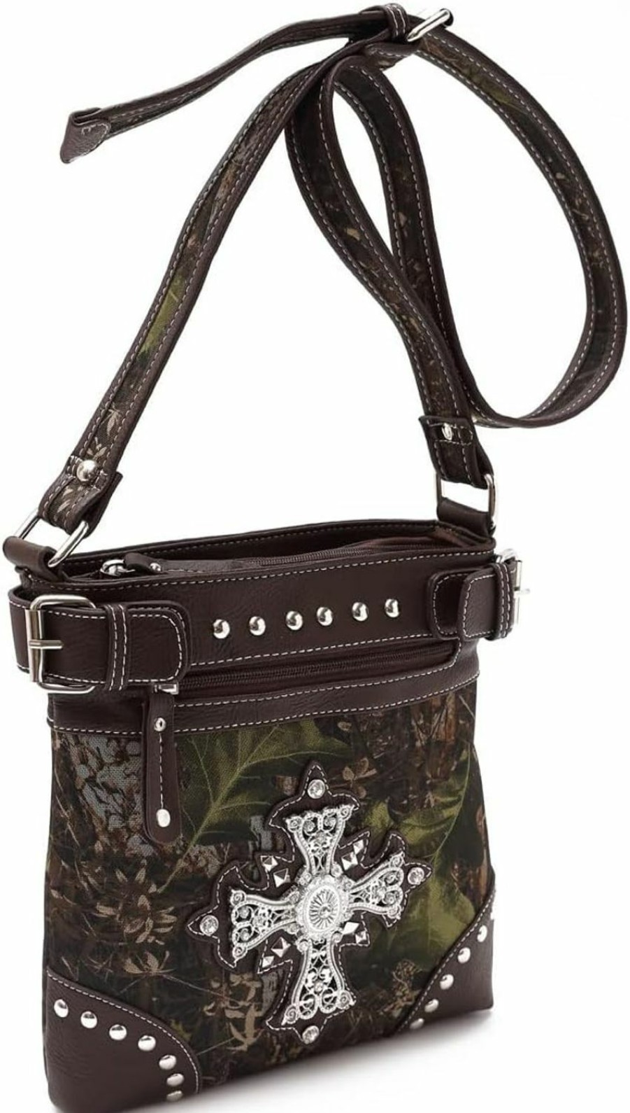 WESTERN ORIGIN Camouflage Rhinestone Cross Pistol Buckle Western Crossbody Handbags Cowgirl Country Studded Purse Women Single Shoulder Bag Shoulder Handbags