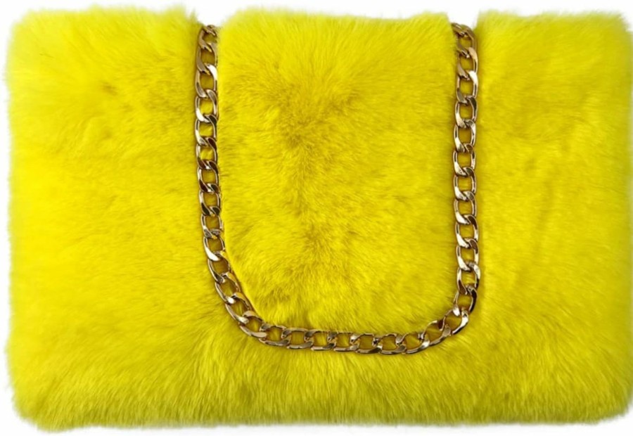 FHQHTH Fhqhth Faux Fox Fur Purse Fuzzy Handbags For Women Evening Handbags Al Alloy Shoulder Strap Shoulder Handbags