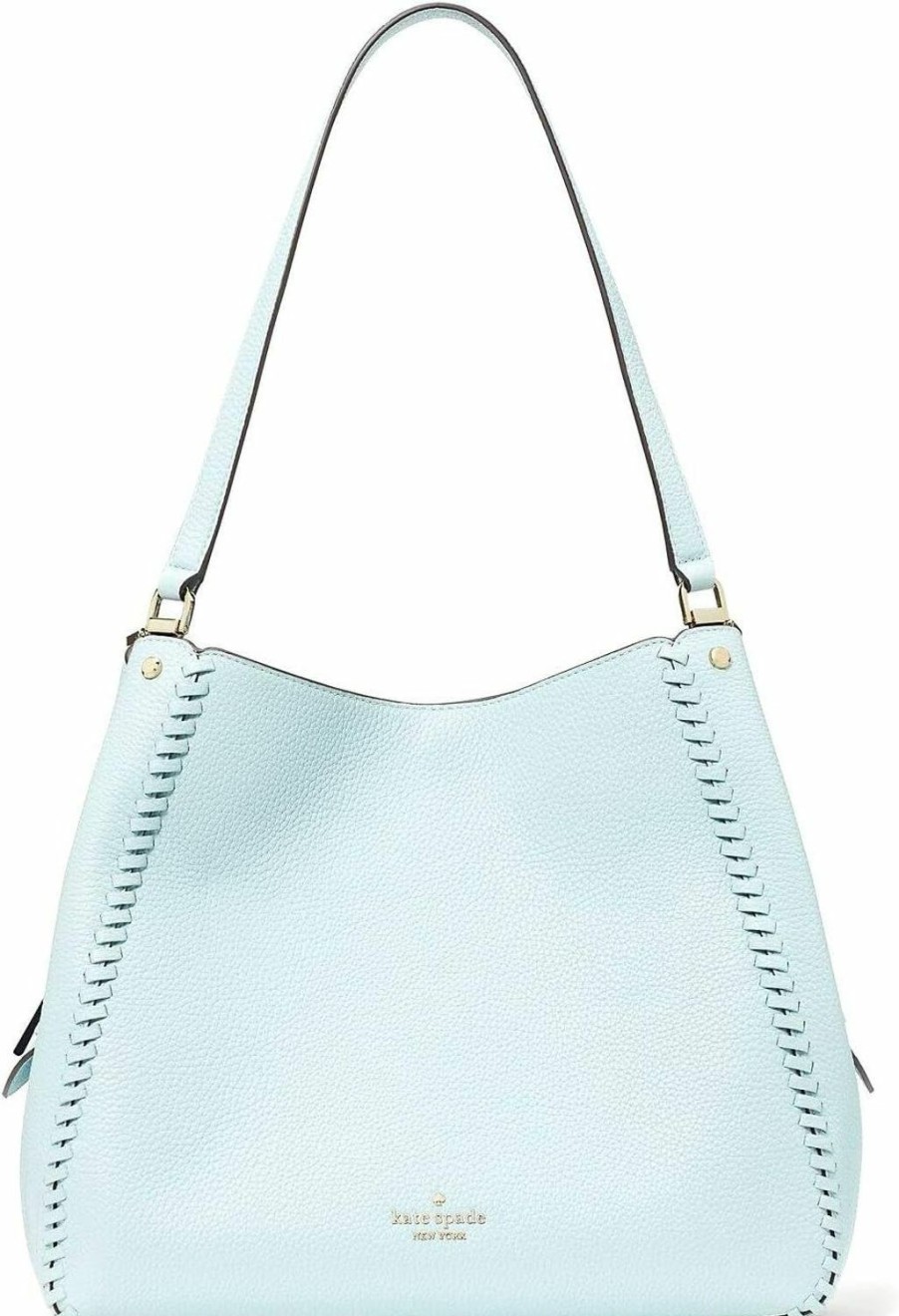 Kate Spade New York Kate Spade New York Kate Spade Leila Pebbled Leather Whipstitch Medium Triple Compartment Shoulder Bag, Dewy Blue Shoulder Handbags