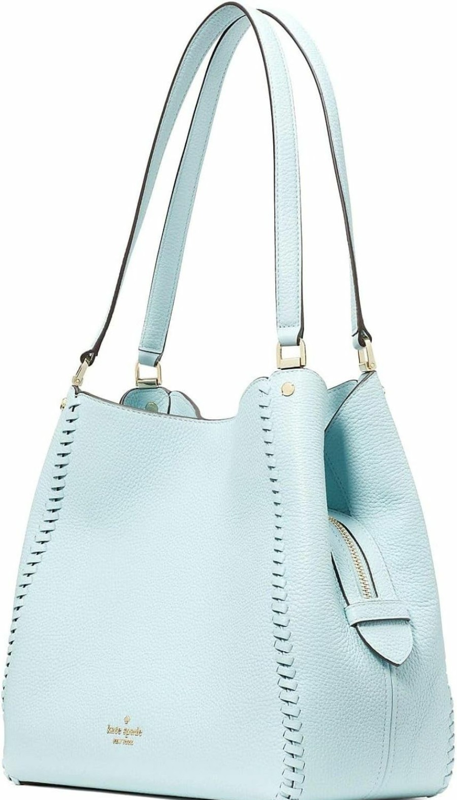 Kate Spade New York Kate Spade New York Kate Spade Leila Pebbled Leather Whipstitch Medium Triple Compartment Shoulder Bag, Dewy Blue Shoulder Handbags