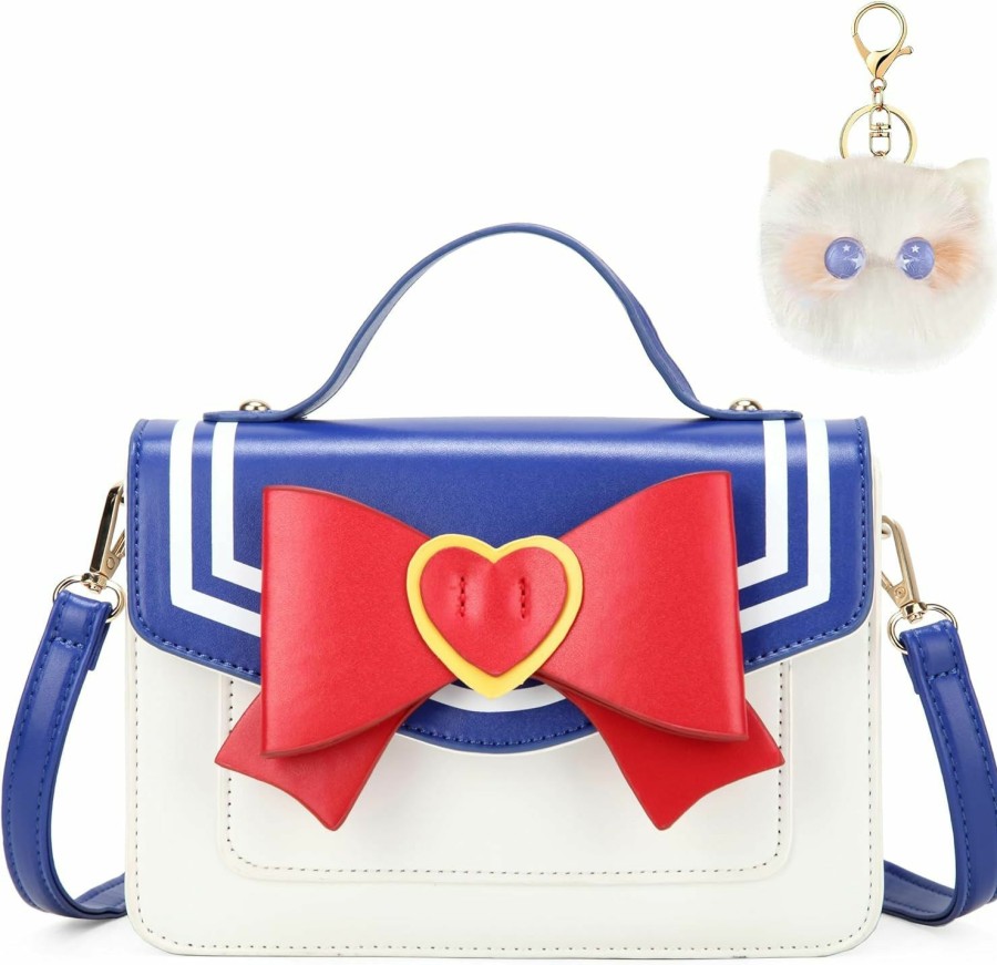 Sunwel Fashion Sunwel Fashion Cute Anime Cosplay Big Bow Top-Handle Purse Small Shoulder Crossbody Bag For Women Girls (Blue/Red) Shoulder Handbags