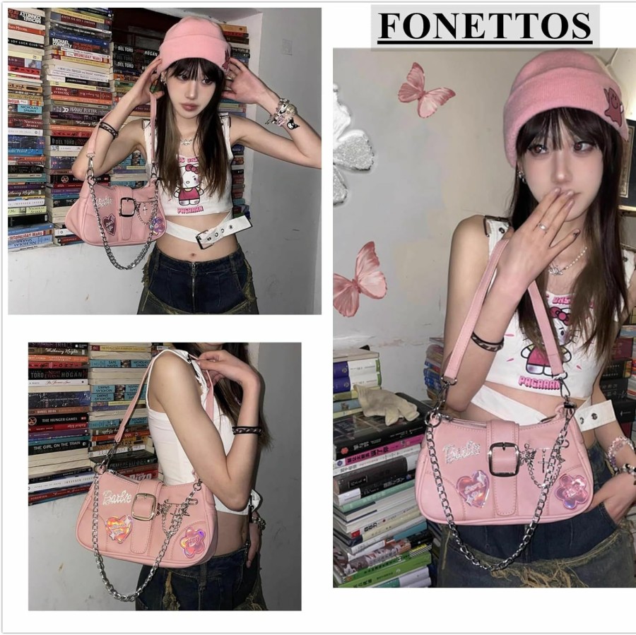 FONETTOS Y2K Punk Bag, Sourpuss Gothic Purse Cute Cool Style Trendy Women Shoulder Handbag Rock Fashion Girls Shoulder Handbags