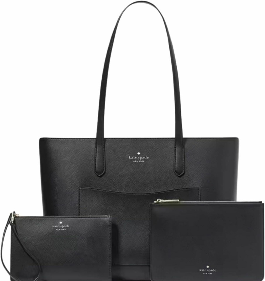 Kate Spade New York Kate Spade Staci Tote And Wristlet 3 Piece Set (Black) Shoulder Handbags