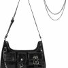 Sunwel Fashion Sunwel Fashion Y2K Black Purse Goth Multi-Pockets Shoulder Bag Aesthetic Grunge Bag, With Extra Waist Chain For Women Shoulder Handbags