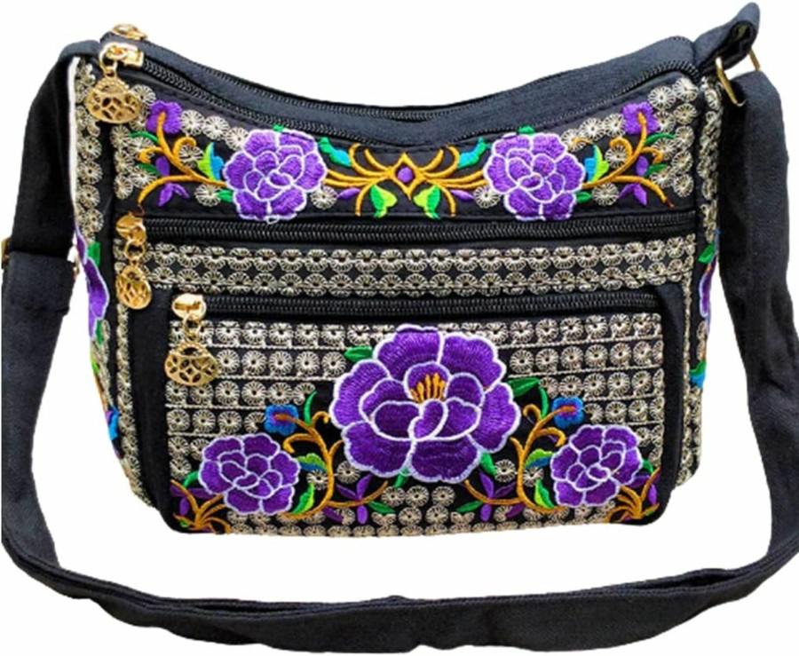 PHEVOS Phevos Hobo Crossbody Bag For Women, Vintage Ethnic Tribal Embroidered Boho Hippie Tote Handbags Shoulder Purse Shoulder Handbags