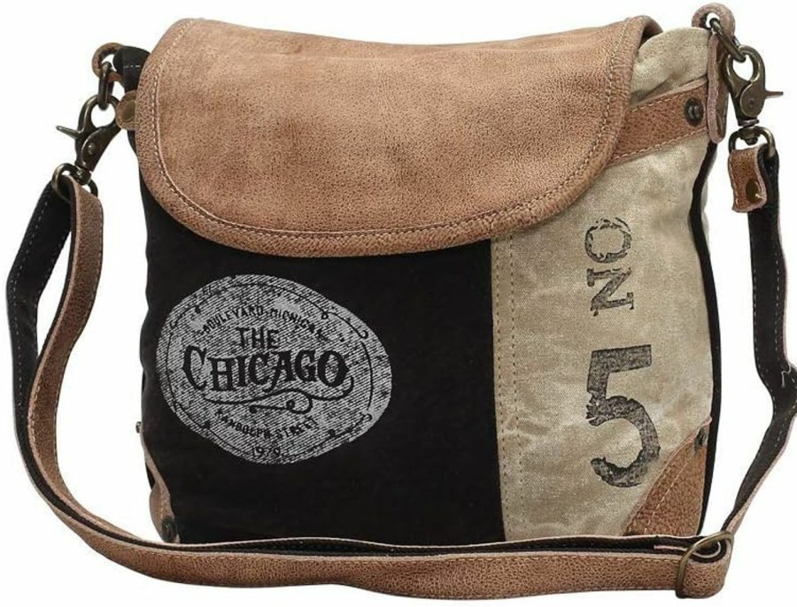 Myra Bag Myra Bag The Chicago Upcycled Canvas & Leather Shoulder Bag S-0947 Shoulder Handbags