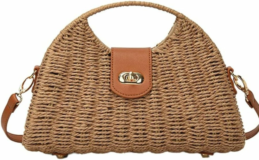 Halemet Straw Crossbody Bag For Women Hand Woven Rattan Beach Handbag Top Handle Shoulder Bags Purse For Travel Vacation Shoulder Handbags