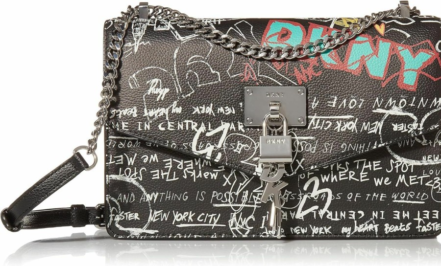 DKNY Dkny Womens Dkny Elissa Lg Shoulder Bag, Black Graffiti, One Size Us Shoulder Handbags