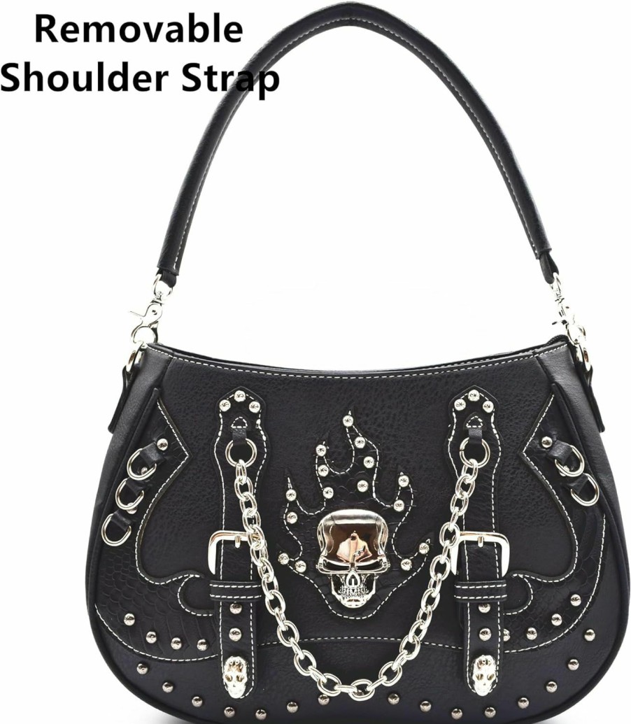 WESTERN ORIGIN Western Origin Punk Gothic Skull Chain Crossbody Handbag Removable Strap Purse Women Single Shoulder Bag/Wallet Black Shoulder Handbags