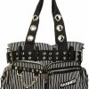 Lost Queen Lost Queen Striped Punk Rock Steampunk Purse With Handcuff Skull Charm (White), Medium Shoulder Handbags