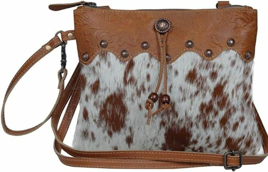 Myra Bag Myra Bag Small Zip Top Brown Cow Shoulder Handbags