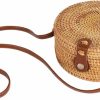 SHESAB Shesab Handwoven Rattan Crossbody Bags For Women Summer Bali Handbage, Natural Wicker Woven Purse, Shoulder Leather Straps Shoulder Handbags