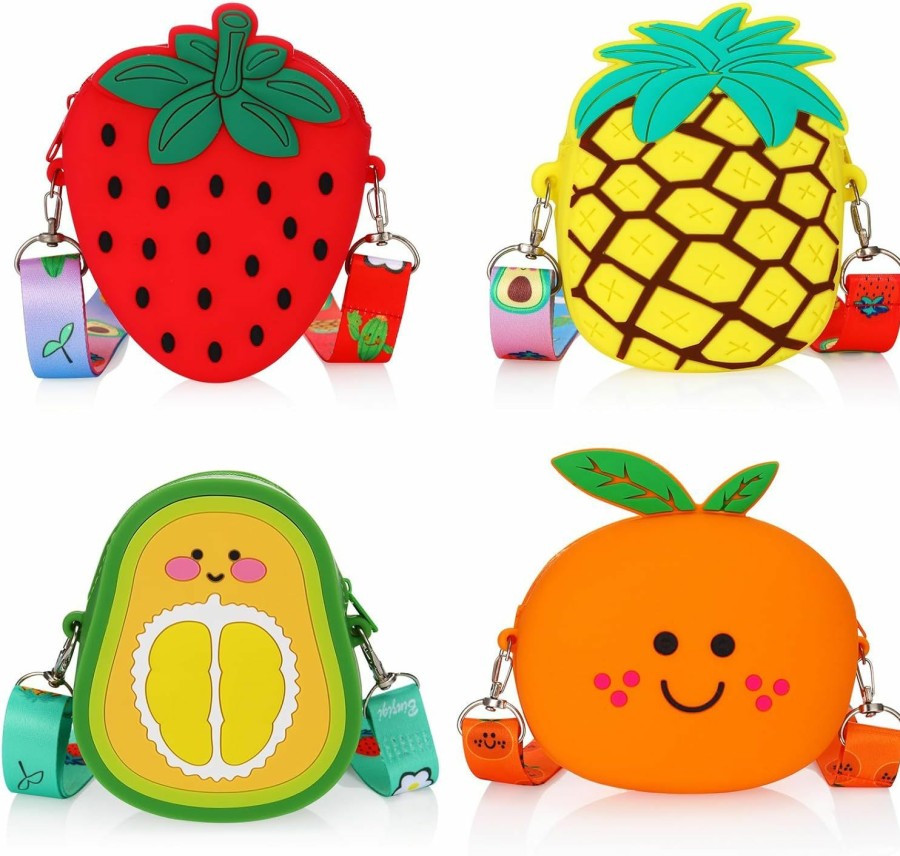 Chunful Set Of 4 Fruit Shoulder Bag Avocado Orange Lemon Watermelon Shape Shoulder Bag Pineapple Strawberry Crossbody Purse Bag Cute Novelty Fruit Shoulder Mini Bag Purse Wallet For Women (Vibrant Style) Shoulder Handbags