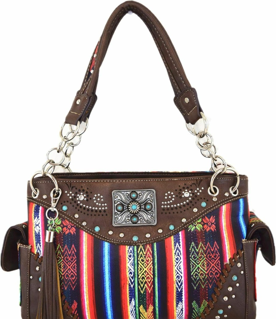 WESTERN ORIGIN Native Conchos Studded Purse Western Style Rhinestone Country Leather Tassel Handbag Women Shoulder Bag Wallet Set Shoulder Handbags