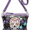 WESTERN ORIGIN Sugar Skull Day Of The Dead Cross Bone Rock Metallic Purse Skeleton Leather Purse Women Crossbody Handbag Shoulder Bag Shoulder Handbags