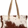 Myra Bag Myra Bag Fawn & White Upcycled Canvas & Cowhide Small Handbag S-1453 Brown Shoulder Handbags