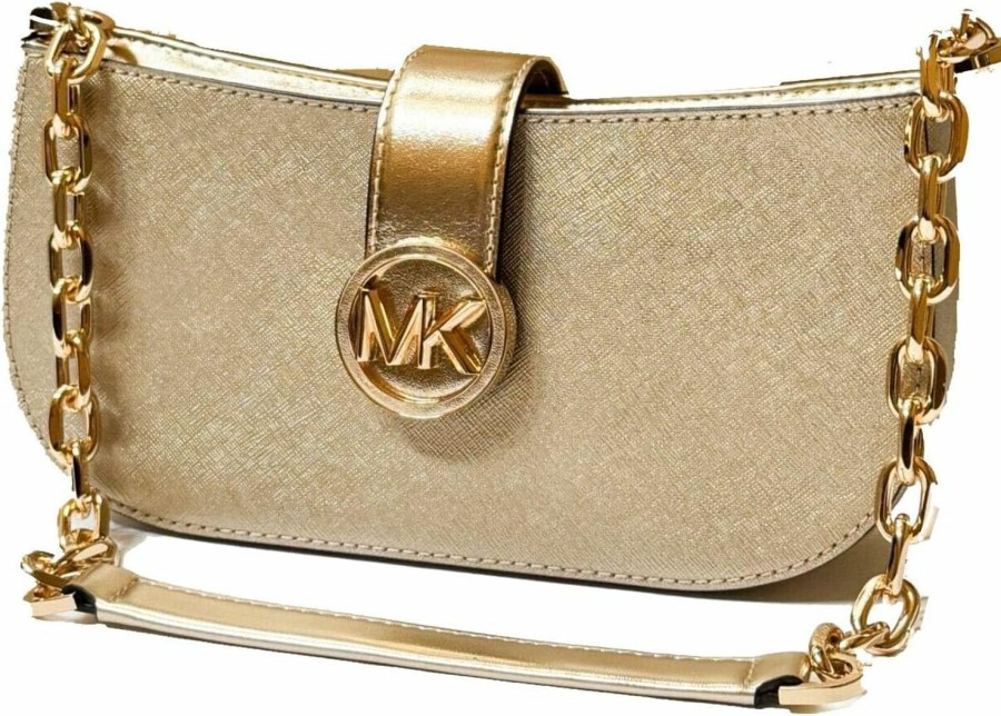 Michael Kors Michael Kors Women'S Carmen Small Leather Pouchette Shoulder Bag (Pale Gold) Shoulder Handbags