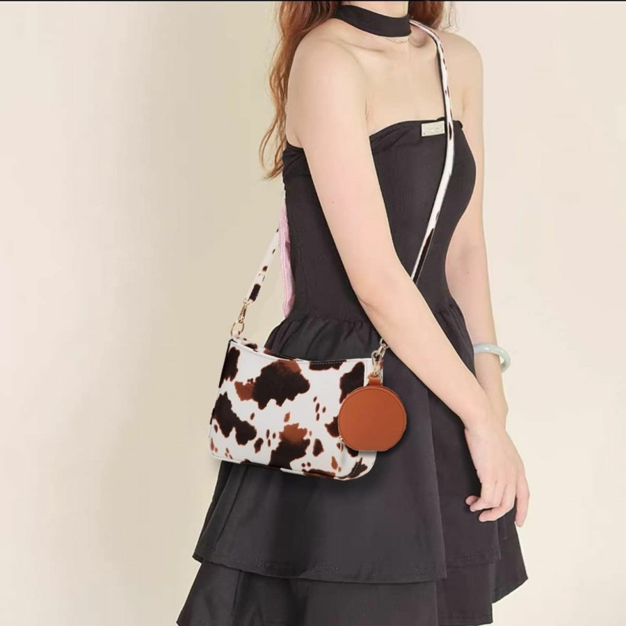 Sunwel Fashion Sunwel Fashion Women'S Cow Print Underarm Bag Small Shoulder Bag Crossbody Cluth Purse For Women With Double Straps Shoulder Handbags