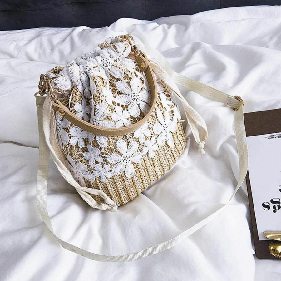 YYW Straw Crossbody Bag, Women Beach Shoulder Summer Top Handle Crossbody Round Purse Ladies Woven Fashion Crochet Shoulder Handbags