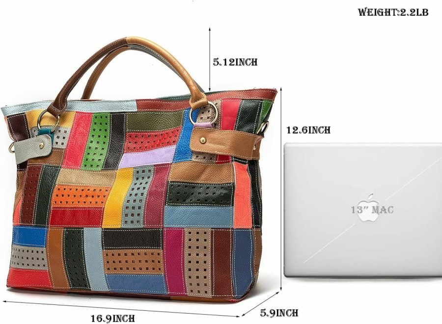 Segater Women Genuine Leather Tote Multicolour Patchwork Hollow Shoulder Handbag Purses Shoulder Handbags