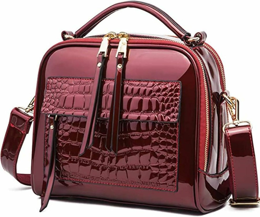 ZiMing Ziming Glossy Patent Leather Satchel Handbags For Women Top Handle Crossbody Bag Shoulder Bag Crocodile Pattern Purse Shoulder Handbags